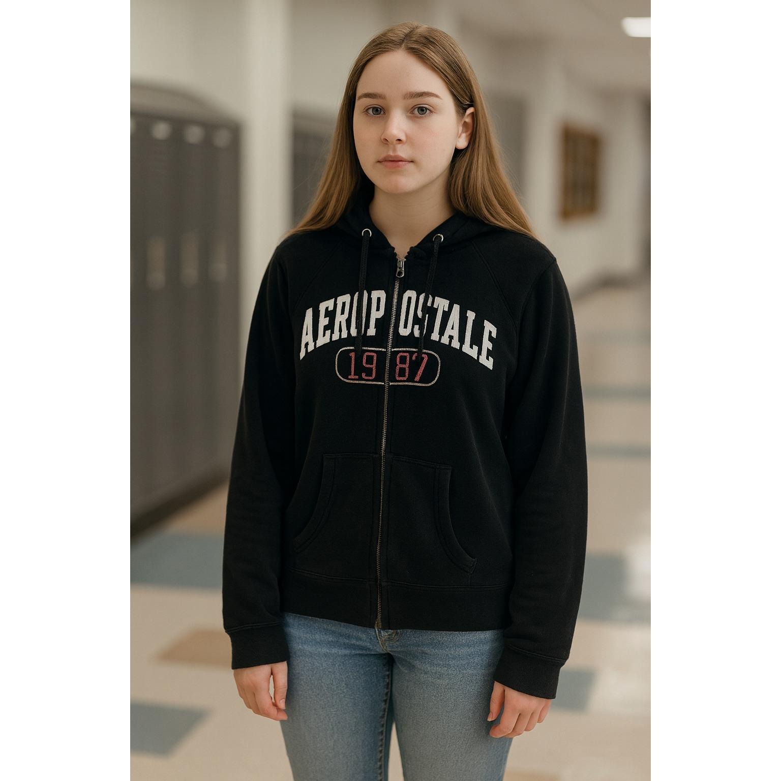 Vtg Aeropostale 1987 Women Medium Y2k Black Jacket Retro Casual 00s Nostalgia
